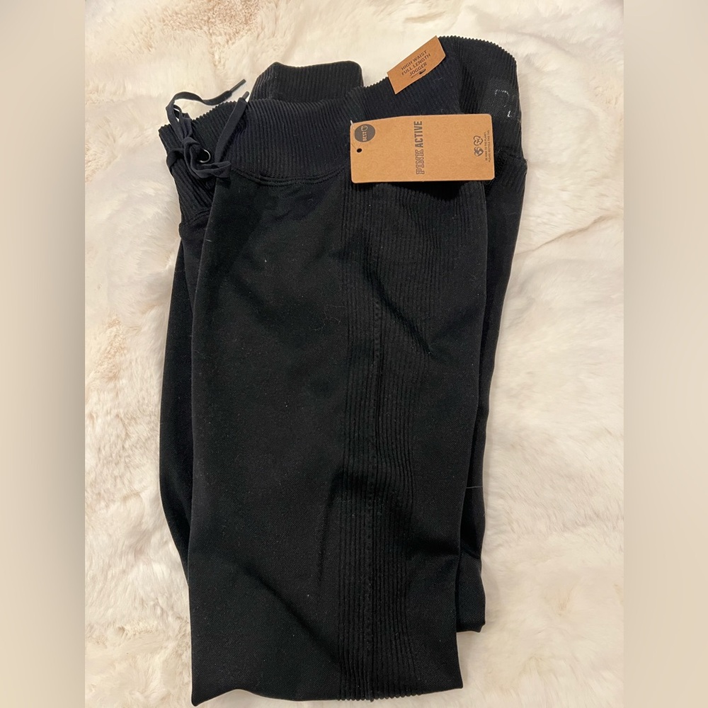 NWT Victoria Secret Pink High Waist Black Jogger Sz M